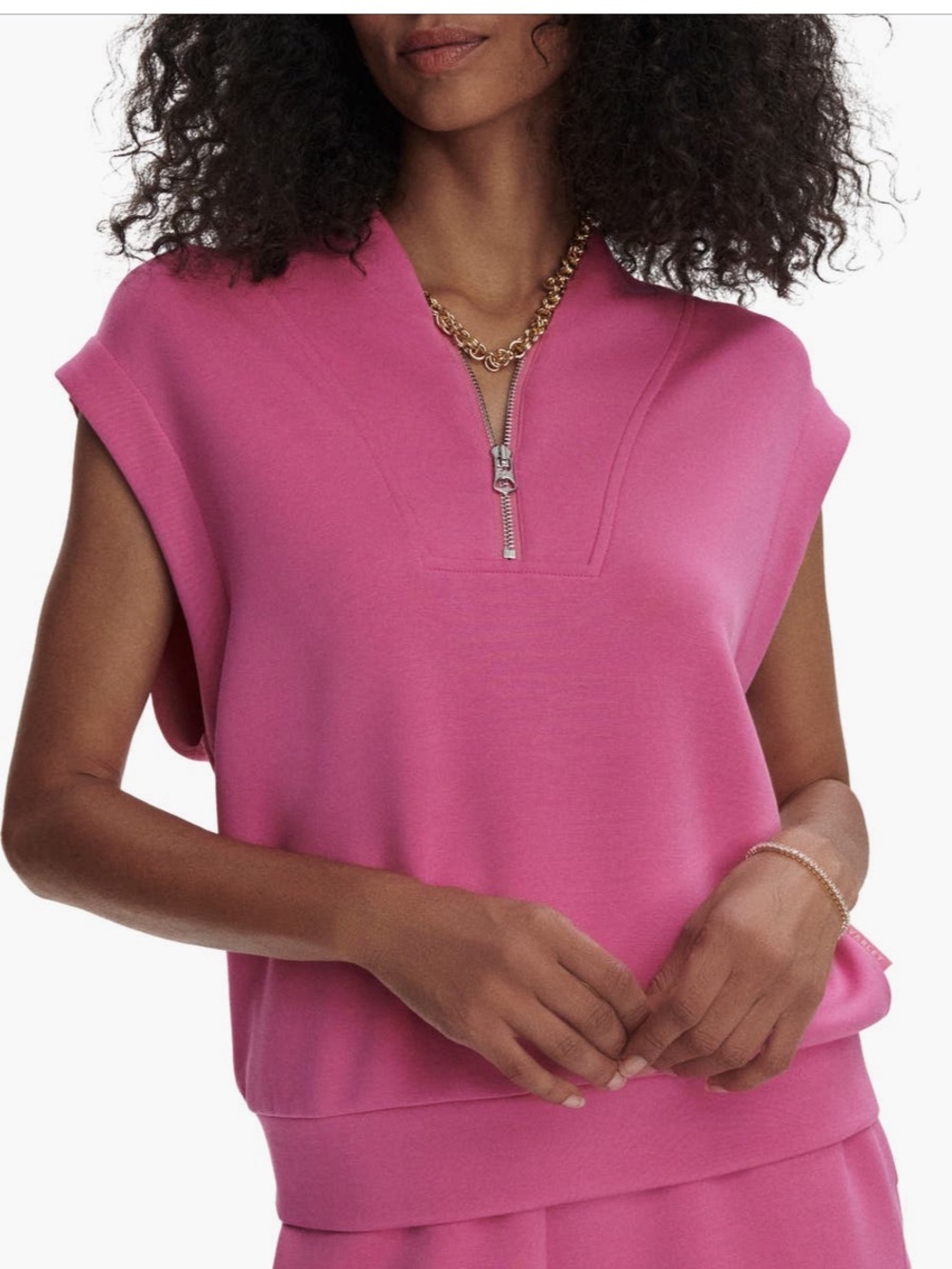 Varley Pink Zip-Front Sleeveless Sweatshirt